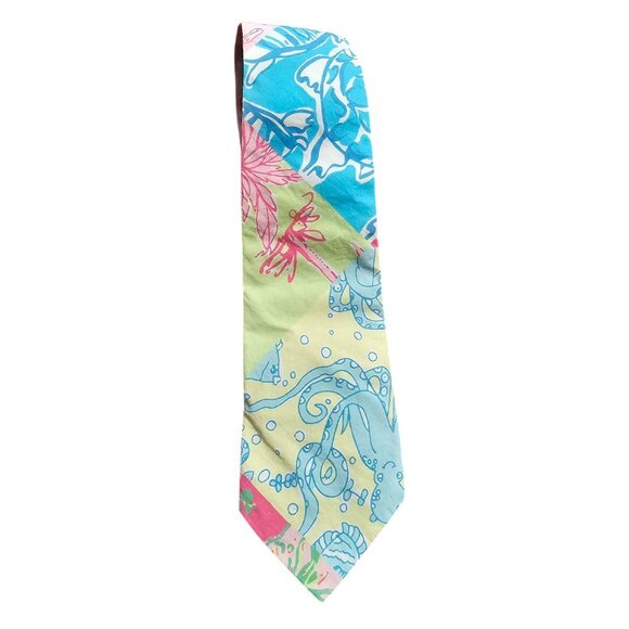 VTG Y2K Lilly Pulitzer Patchwork Tie Floral & Oceanic Print White Label Preppy - Picture 1 of 9